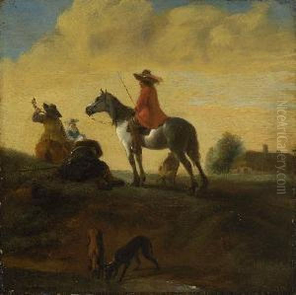 Rastende
 Jagdgesellschaft. Oil Painting by Pieter Wouwermans or Wouwerman