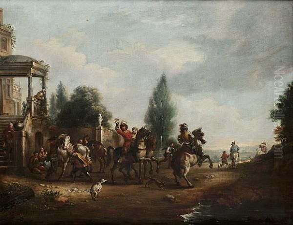 An Elegant Hunting Party Resting
 Before Ruins; And An Elegant Company Departing For The Hunt Oil Painting by Pieter Wouwermans or Wouwerman