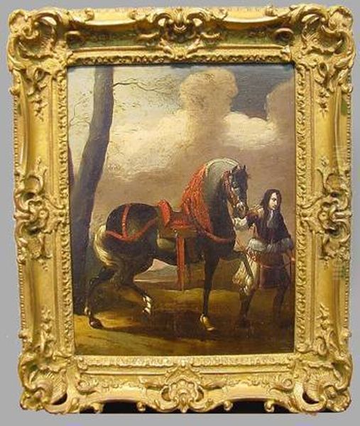 Cavalier Leading A Horse Oil Painting by Pieter Wouwermans or Wouwerman