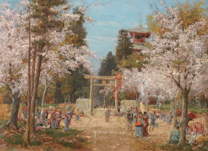 Les Pommiers En Fleurs Dans Un Parc A Tokyo Oil Painting by Carl Wuttke