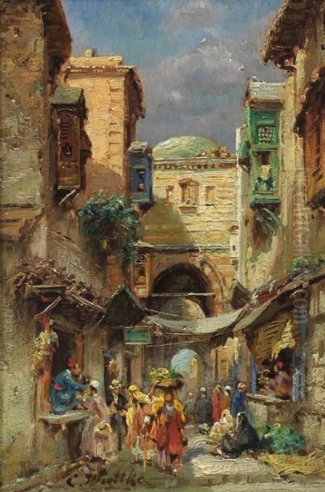 Strasenszene In Kairo Oil Painting by Carl Wuttke