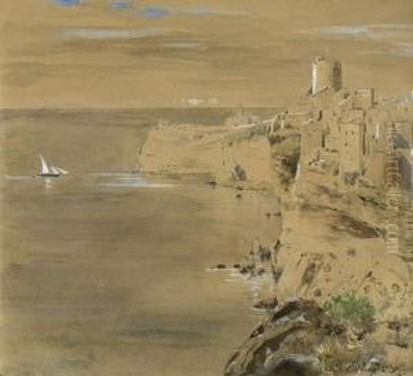 Korsika - Steilklippen Von
 Bonifacio Oil Painting by Carl Wuttke