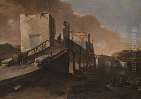 Italienische Landschaft
 Mit Grosser Bogenbrucke Oil Painting by Thomas Wyck