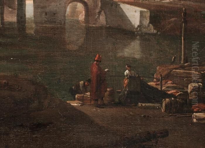 Italienische Landschaft Mit Grosser Bogenbrucke Oil Painting by Thomas Wyck