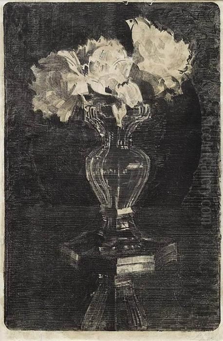 Peonie W Krysztalowym Wazonie Oil Painting by Leon Wyczolkowski