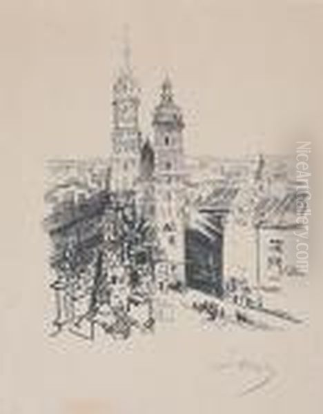 Widok Kosciola Mariackiego W Krakowie Z Wiezy Ratuszowej Oil Painting by Leon Wyczolkowski