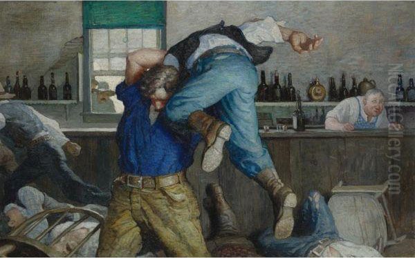 Waite Seized Him And Swung Him 
On High Amid A Volley Of Terrifiedoaths And Then Dashed Him Down And 
Away Oil Painting by Newell Convers Wyeth