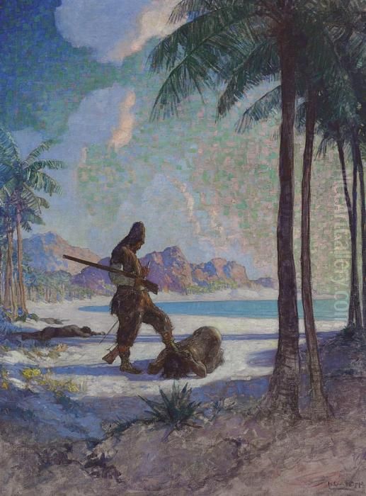 --and Then He Kneeled Down 
Again, Kissed The Ground, And Taking Me By The Foot, Set My Foot Upon 
His Head-- Oil Painting by Newell Convers Wyeth