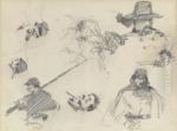 Sketches For Cease Firing Oil Painting by Newell Convers Wyeth