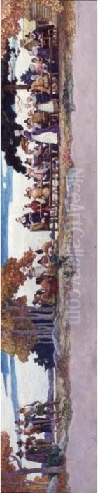 The Thanksgiving Feast And 
Thanksgiving With The Indians: Study For The Metropolitan Life Murals Oil Painting by Newell Convers Wyeth