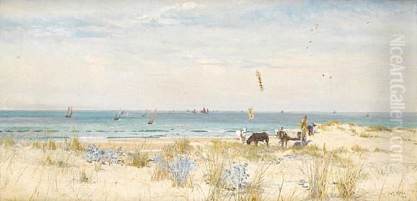 Harvesting The Land And The Sea;
 Men Working On The Dunes And In The Fishing Fleet Offshore Oil Painting by William Lionel Wyllie