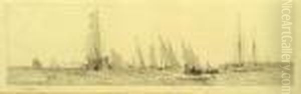 'yachts And Sailing Ships Off A Headland Oil Painting by William Lionel Wyllie