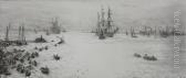 Mediterranean Series: Gibraltar;
 Villefranche; Naples; Mountvesuvius; Malta; The Pyramids Oil Painting by William Lionel Wyllie