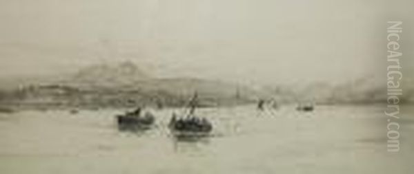 Arthur's Seat And The Leith Docks From The Forth Oil Painting by William Lionel Wyllie