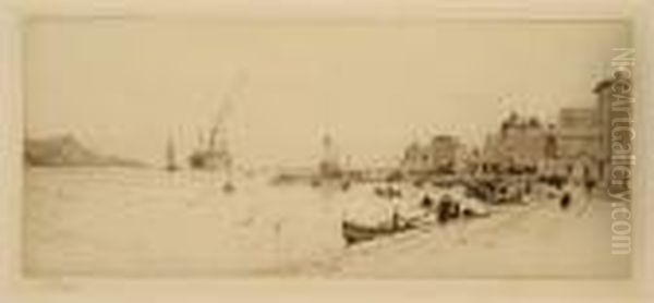 Fishing Boats In Villefranche Harbour Oil Painting by William Lionel Wyllie