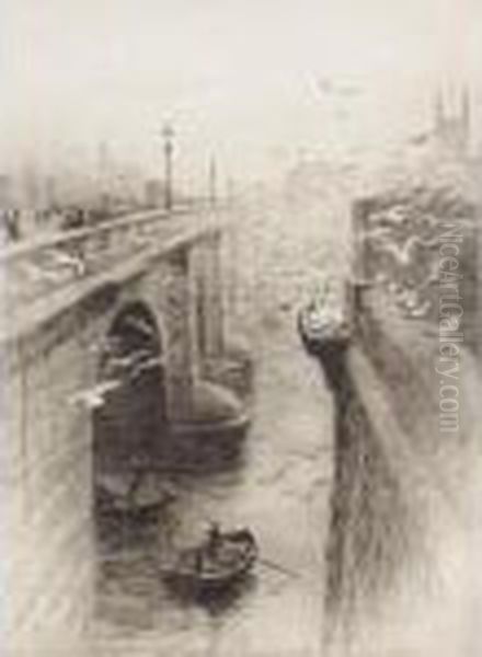 A London Bridge Oil Painting by William Lionel Wyllie