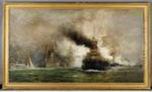 L'entente Cordiale; Arrival Of The French Fleet In Cowes
 Roads Oil Painting by William Lionel Wyllie