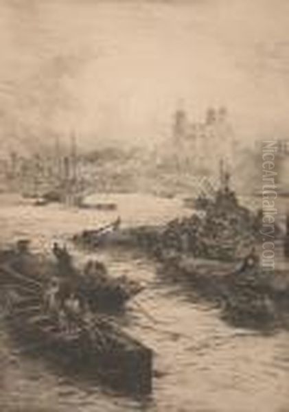 Fishing Below The Tower Of London Oil Painting by William Lionel Wyllie
