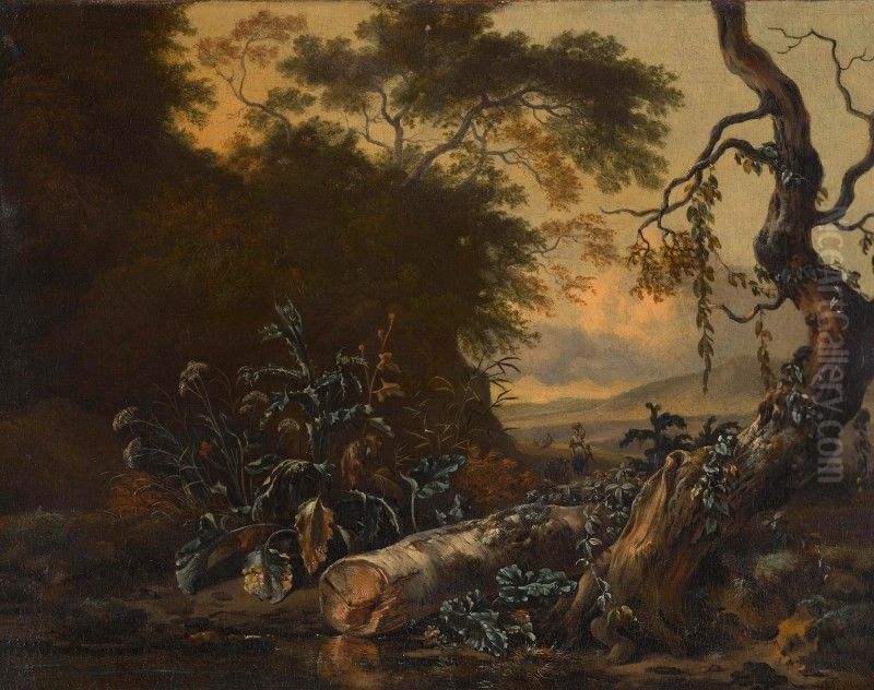 A Landscape With Trees And Foliage Beside The Edge Of A Pond Oil Painting by Jan Wijnants