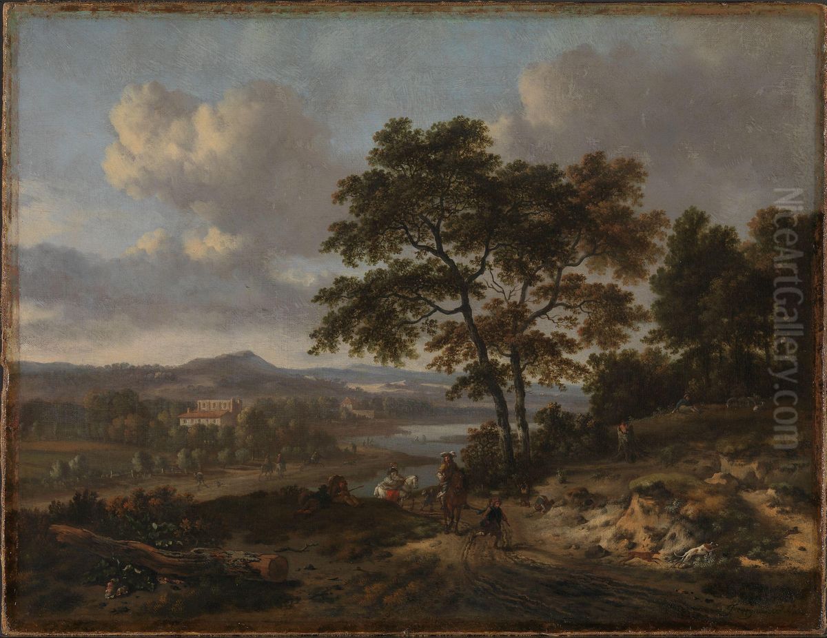 Landscape With Figures Oil Painting by Jan Wijnants