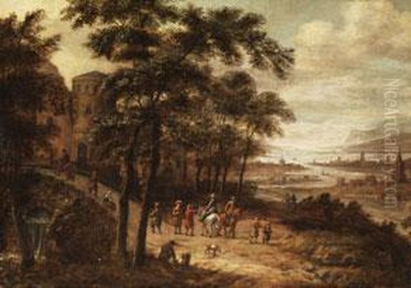 Fantasielandschaft Mit Erhoht
Stehender Burg Hinter Baumen Oil Painting by Jan Wijnants