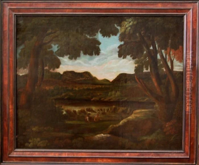 Description:landschap Met Vissers,
 Olieverf Op Doek Oil Painting by Jan Wijnants