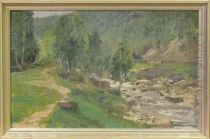 Gronskande Landskap Med Back. Oil Painting by Michael Gorstkin Wywiorski