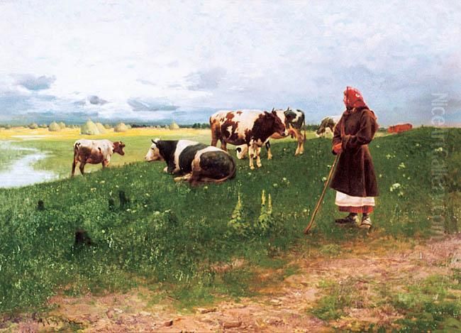Na Pastwisku Oil Painting by Michael Gorstkin Wywiorski