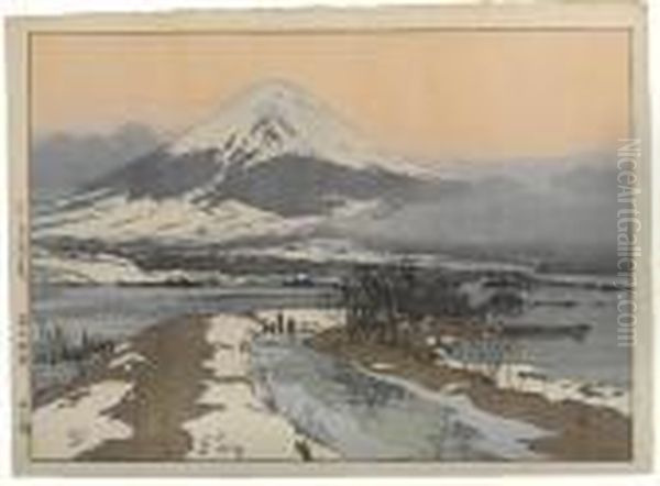 Fujiyama From Kawaguchi Oil Painting by Hiroshi Yoshida