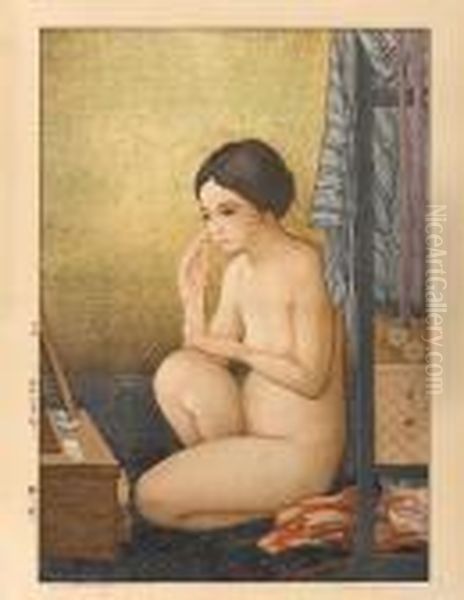 Kagami No Mae Oil Painting by Hiroshi Yoshida