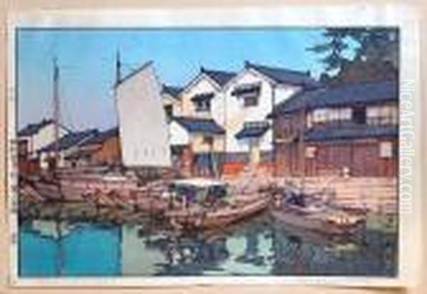Boats In Tomonoura, 
Japan Oil Painting by Hiroshi Yoshida