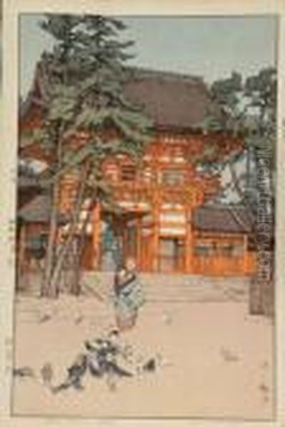 Gion Shrine Gate Oil Painting by Hiroshi Yoshida