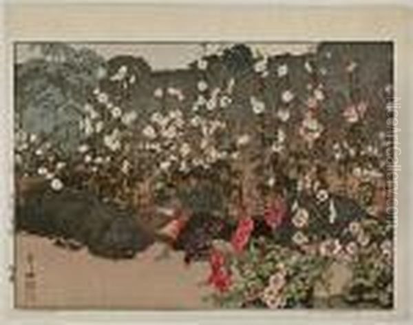 Hollyhock Oil Painting by Hiroshi Yoshida