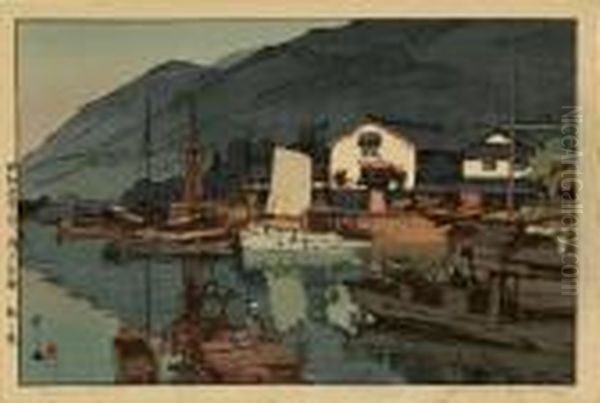 Harbor Of Tomonoura Oil Painting by Hiroshi Yoshida