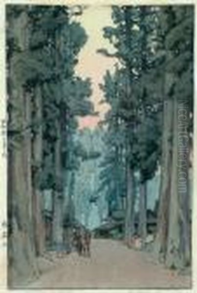Cryptomeria Avenue Oil Painting by Hiroshi Yoshida