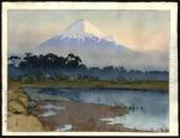 Fujiyama - First Light Of The Sun Oil Painting by Hiroshi Yoshida