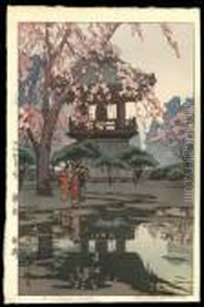 Temple Bell Tower Oil Painting by Hiroshi Yoshida