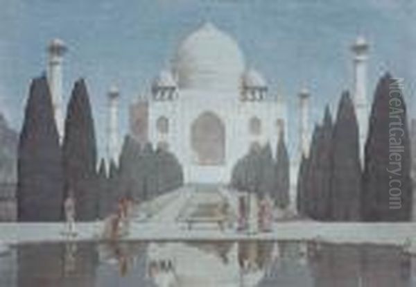 Night In Taj Mahal And A Window In Fatehpur-sikri Oil Painting by Hiroshi Yoshida