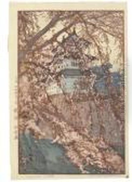 Hirosakijo/hirosaki Castle, From
 The Series Sakura Hachidai (eightviews Of Cherry Blossoms), 1935 Oil Painting by Hiroshi Yoshida