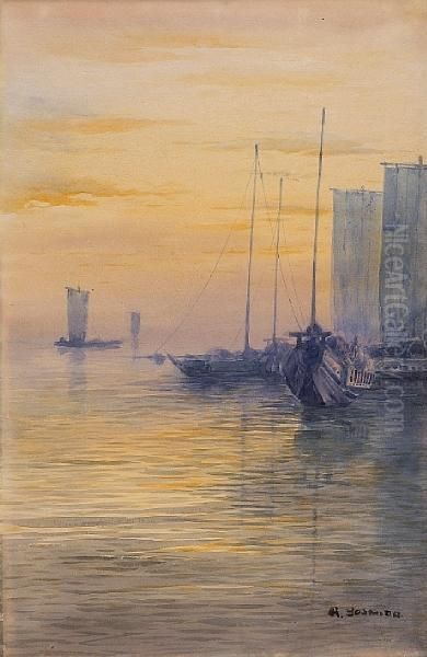 Sailing Boats Oil Painting by Hiroshi Yoshida