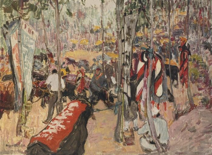 Uwajima Bull Fight Oil Painting by Hiroshi Yoshida