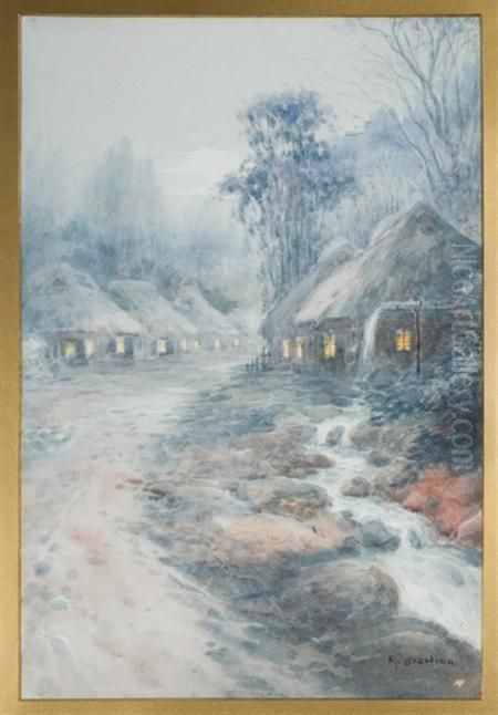 Village At Night Oil Painting by Hiroshi Yoshida