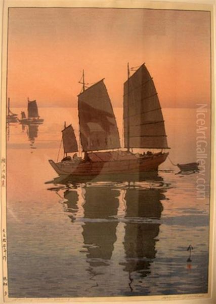 Sailing Boats Evening From Inland Sea Series Oil Painting by Hiroshi Yoshida