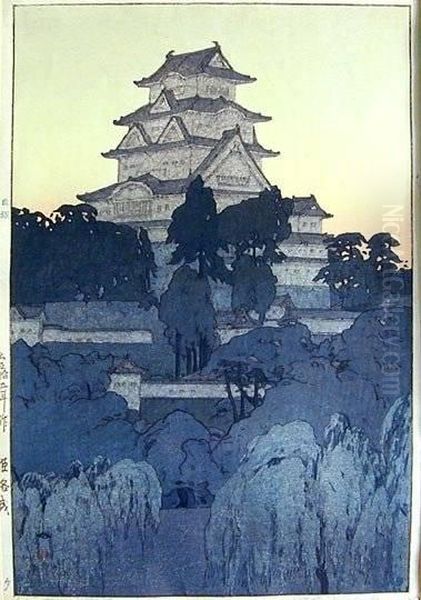 Himeji Castle Evening Oil Painting by Hiroshi Yoshida