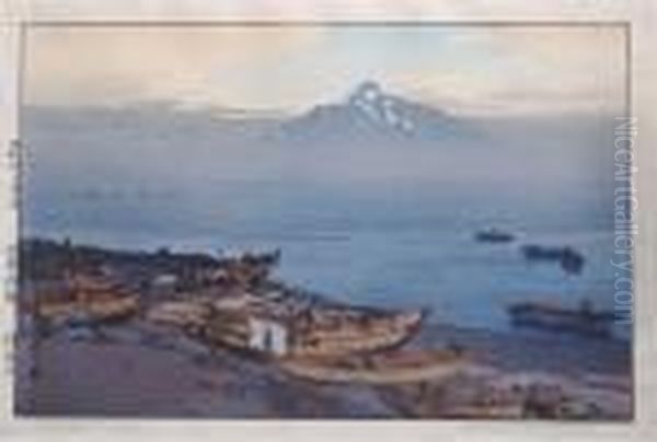 Peaceful Riishiri Oil Painting by Hiroshi Yoshida