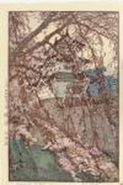 Hirosaki-jo/hirosaki Castle, 
From The Series Sakura Hachidai (eightviews Of Cherry Blossoms) Oil Painting by Hiroshi Yoshida