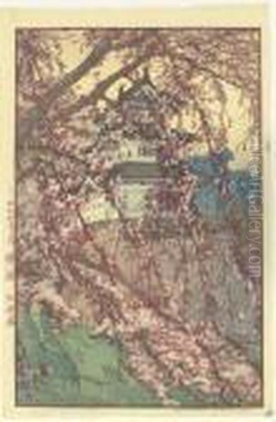 Hirosaki-jo/hirosaki Castle, 
From The Series Sakura Hachidai (eight Views Of Cherry Blossoms) Oil Painting by Hiroshi Yoshida