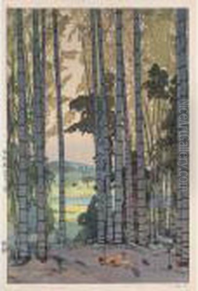 Chikurin; Nara No Yoro; Kinkaku; Seto Naikai Kura Oil Painting by Hiroshi Yoshida