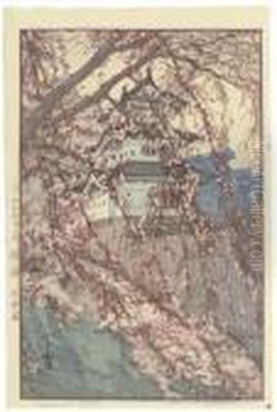 Hirosaki-jo/hirosaki Castle, 
From The Series Sakura Hachirai (eightviews Of Cherry Blossoms) Oil Painting by Hiroshi Yoshida