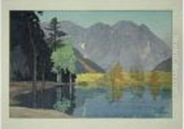 Grand Oban Yoko-e (40,5 X 27 Cm), Suzukawa, Le Reflet Du Fuji Dans
 La Riviere. Oil Painting by Hiroshi Yoshida